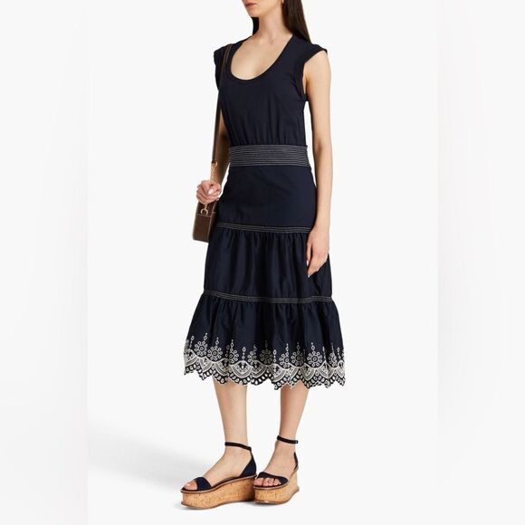 Veronica Beard Navy (Black?) White Midi Dress L XL - Picture 2 of 12